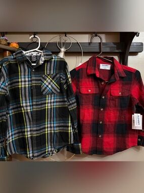 Shaun White Black Plaid Shirt with Blue & Green Accents